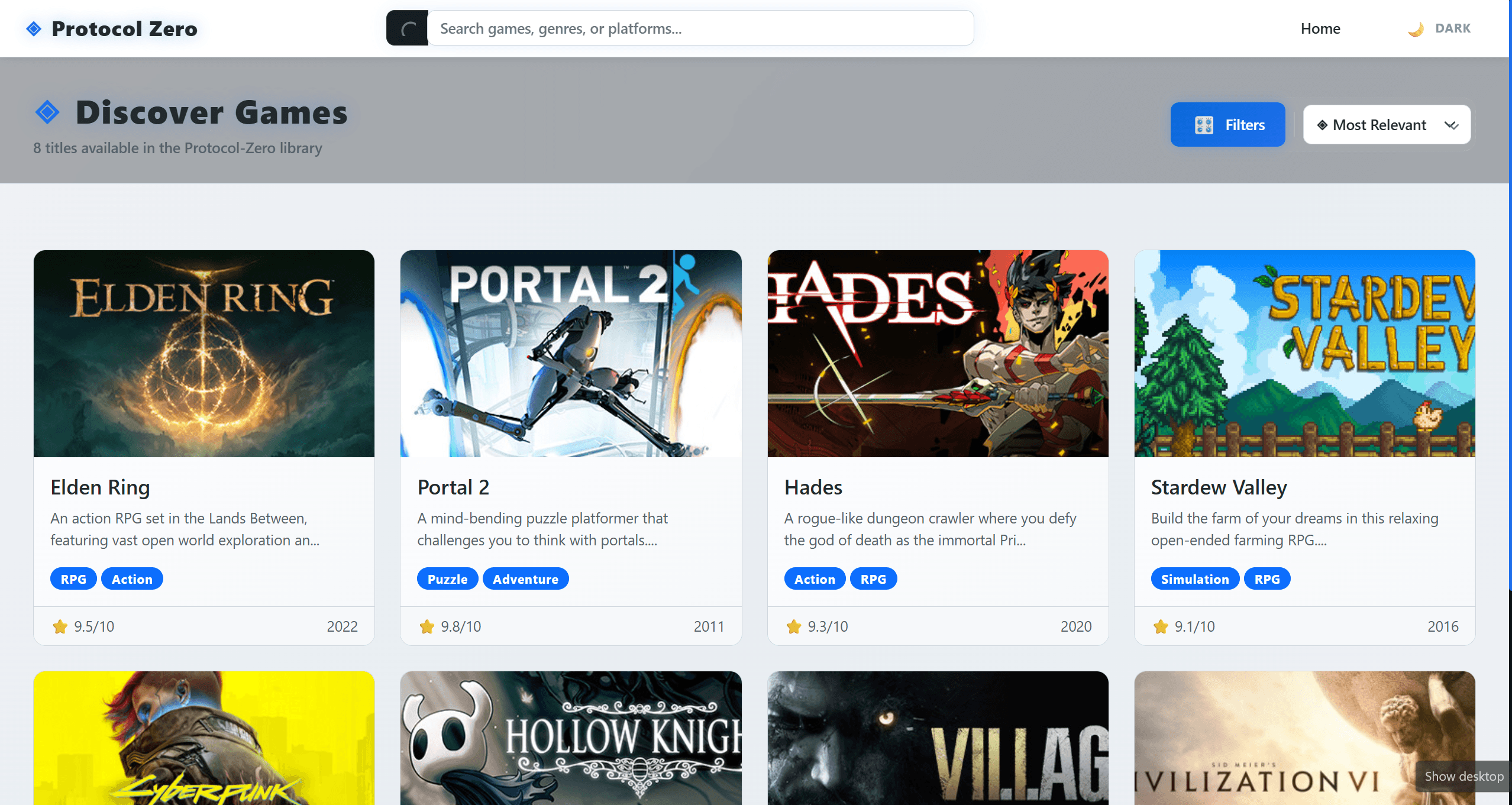 Protocol-Zero — Game Discovery Platform